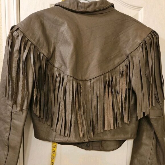 Vintage Western Leather Fringe Jacket Size Lg Cowgirl Cowboy Festival Motorcycle - Picture 9 of 16